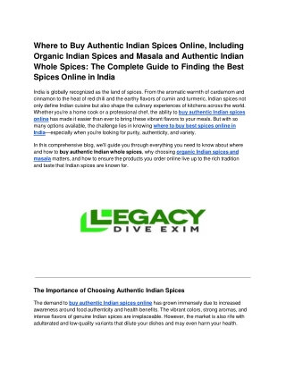 Where to Buy Authentic Indian Spices Online, Including Organic Indian Spices and Masala and Authentic Indian Whole Spice