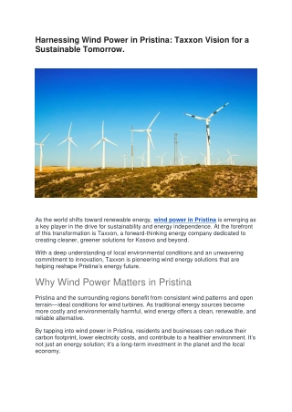 Taxxon: Harnessing Wind Power for a Greener Pristina