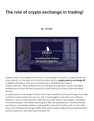 The role of crypto exchange in trading!