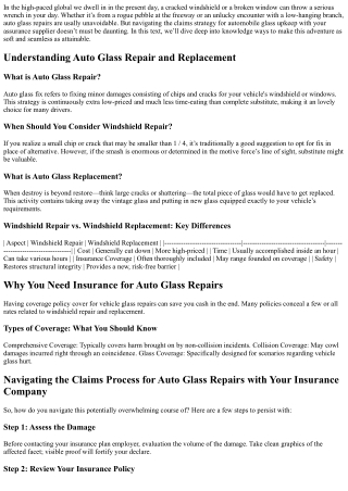 Navigating the Claims Process for Auto Glass Repairs with Your Insurance Company