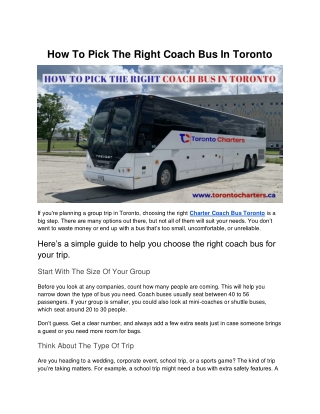 How To Pick The Right Coach Bus In Toronto