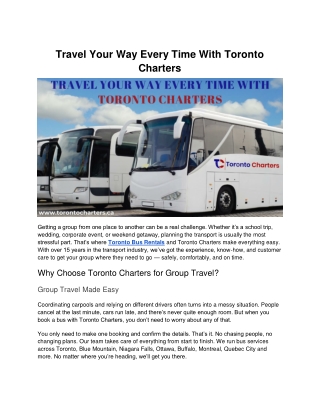 Travel Your Way Every Time With Toronto Charters