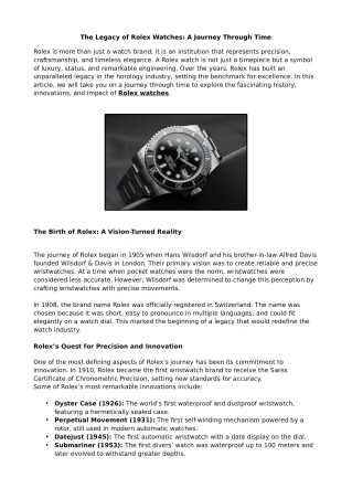 the legacy of rolex watches a journey through time