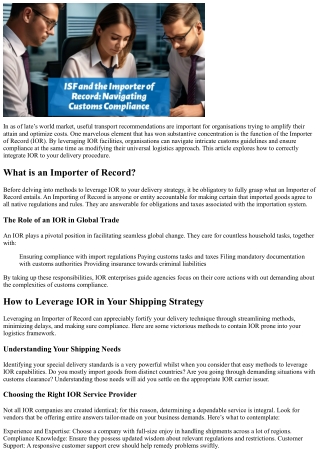 How to Leverage IOR in Your Shipping Strategy
