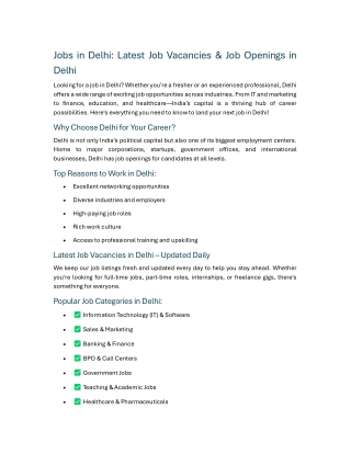 Jobs in Delhi Latest Job Vacancies & Job Openings in Delhi