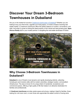 Discover the Perfect 3-Bedroom Townhouses in Dubailand