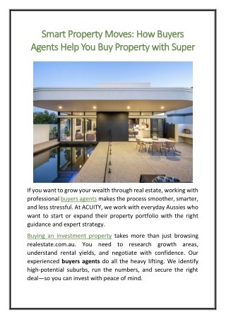 Smart Property Moves How Buyers Agents Help You Buy Property with Super