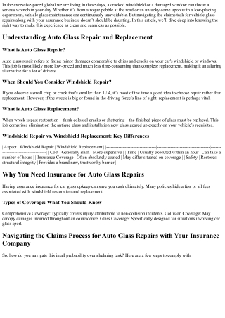 Navigating the Claims Process for Auto Glass Repairs with Your Insurance Company