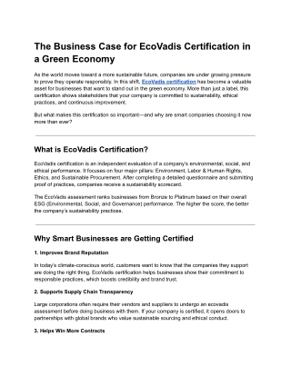 The Business Case for EcoVadis Certification in a Green Economy