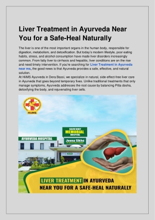 Liver Treatment in Ayurveda Near You for a Safe-Heal Naturally