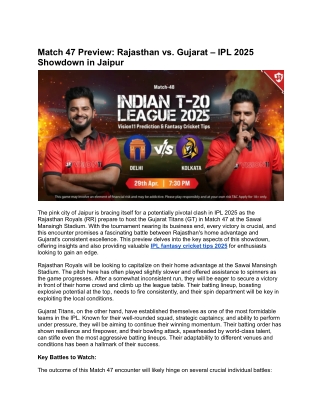 Match 47 Preview_ Rajasthan vs. Gujarat – IPL 2025 Showdown in Jaipur