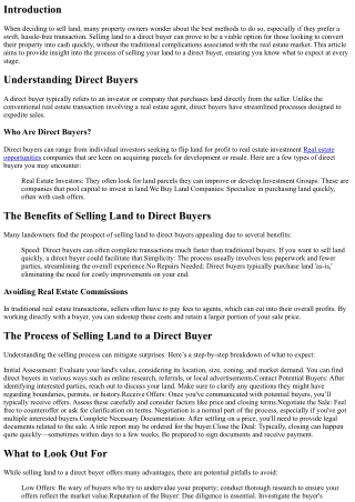 What to Expect When Selling Your Land to a Direct Buyer