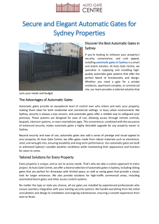 Secure and Elegant Automatic Gates for Sydney Properties