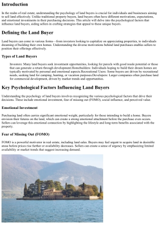 Understanding the Psychology of Land Buyers