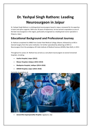 dr yashpal singh rathore leading neurosurgeon