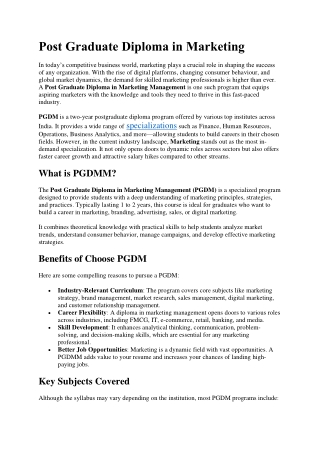Post Graduate Diploma in Marketing