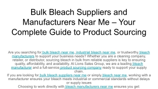Bulk Bleach Suppliers and Manufacturers Near Me – Your Complete Guide to Product Sourcing