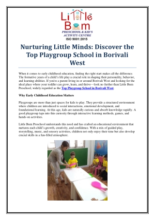 Little Bum – Top Playgroup School in Borivali West for Holistic Growth