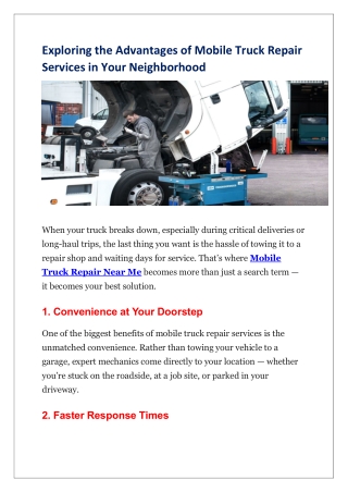 Exploring the Advantages of Mobile Truck Repair Services in Your Neighborhood