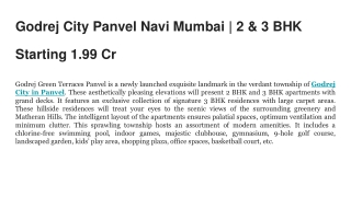 Godrej City Panvel Navi Mumbai _ 2 & 3 BHK Starting 1.99 Cr