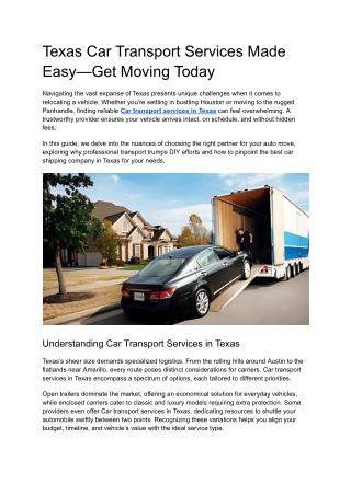 Texas Car Transport Services Made Easy—Get Moving Today