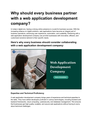 Why should every business partner with a web application development company?