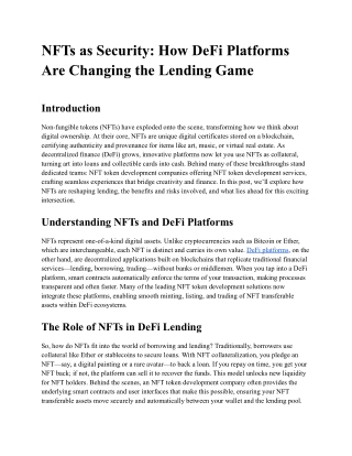 NFTs as Security: How DeFi Platforms Are Changing the Lending Game