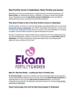 Best Fertility Centre in Hyderabad _ Ekam Fertility and women