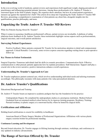 Unpacking the Truth: Andrew P. Trussler MD Reviews