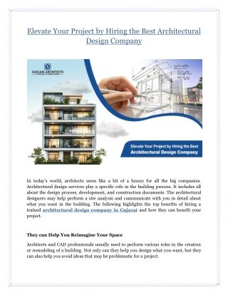 Elevate Your Project by Hiring the Best Architectural Design Company
