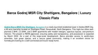 Barca Godrej MSR City Shettigere, Bangalore _ Luxury Classic Flats