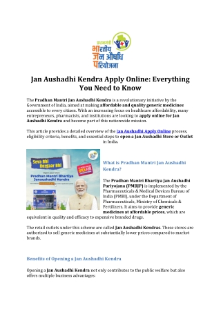 Jan Aushadhi Kendra Apply Online -Everything You Need to Know