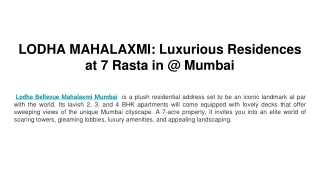 LODHA MAHALAXMI_ Luxurious Residences at 7 Rasta in @ Mumbai