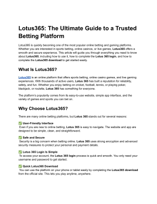 Lotus365_ The Ultimate Guide to a Trusted Betting Platform