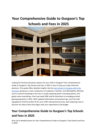Your Comprehensive Guide to Gurgaon's Top Schools and Fees in 2025