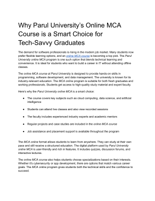Why Parul University’s Online MCA Course is a Smart Choice for Tech-Savvy Graduates