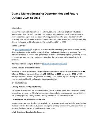 Guano Market Emerging Opportunities and Future Outlook 2024 to 2033