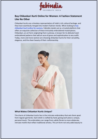 Buy Chikankari Kurti Online for Women: A Fashion Statement Like No Other