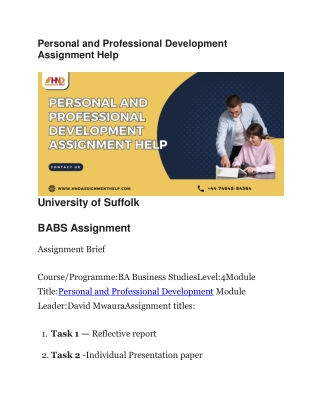 Personal and Professional Development Assignment Help