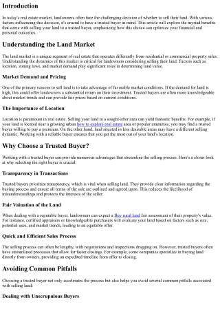 The Benefits of Selling Your Land to a Trusted Buyer