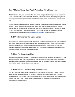Top 7 Myths About Car Paint Protection Film Debunked