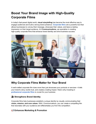 Boost Your Brand Image with High-Quality Corporate Films