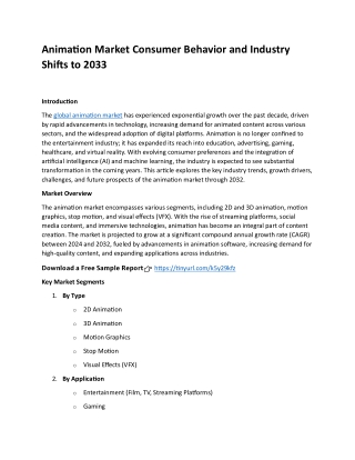 Animation Market Consumer Behavior and Industry Shifts to 2033