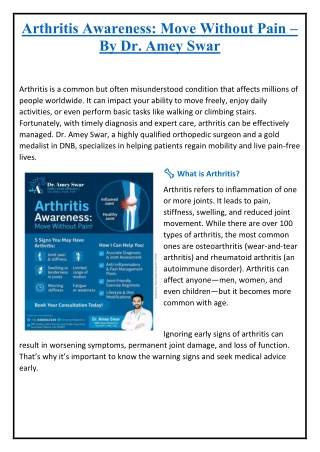Arthritis Awareness - Dr. Amey Swar - Orthopedic - Knee Replacement, Arthroscopy