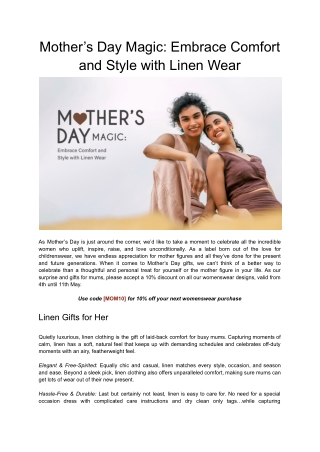 Mother’s Day Magic Embrace Comfort and Style with Linen Wear