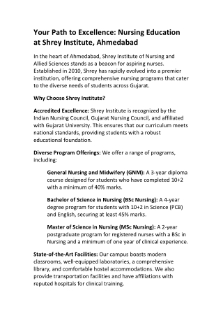 BSc Nursing in Gujarat | Shrey Institute Admissions Open