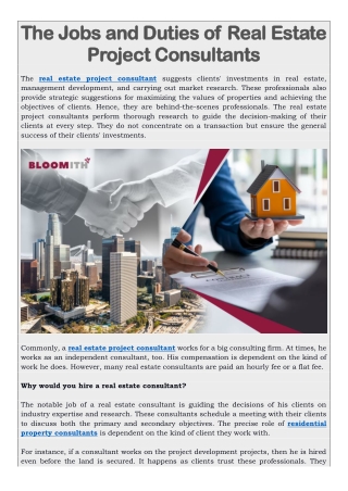 The Jobs and Duties of Real Estate Project Consultants