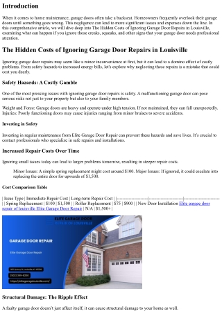 The Hidden Costs of Ignoring Garage Door Repairs in Louisville