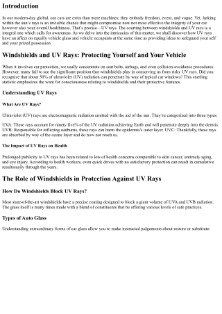 Windshields and UV Rays: Protecting Yourself and Your Vehicle