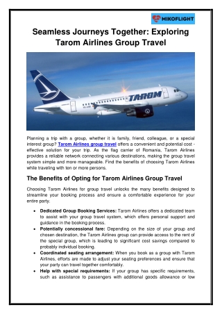 Seamless Journeys Together Exploring Tarom Airlines Group Travel